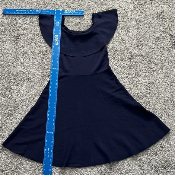 Eliza J Midnight Blue Ruffle Neck Fit Flare Ballet Cocktail Party Dress - Size L - Picture 7 of 9